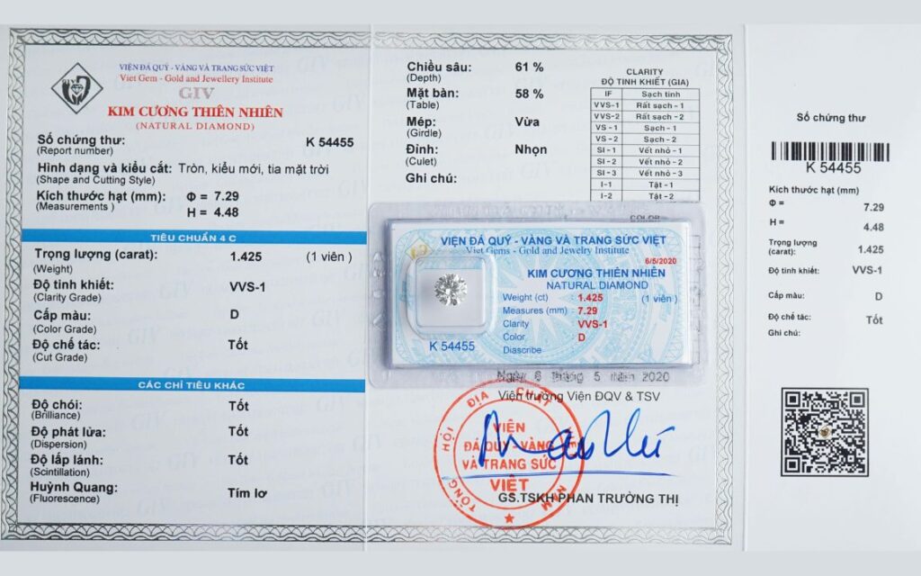 giấy kiểm định kim cương giv