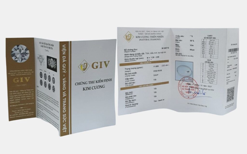 Giấy kiểm định kim cương GIV có thể có sự khác biệt với giấy kiểm định kim cương GIA