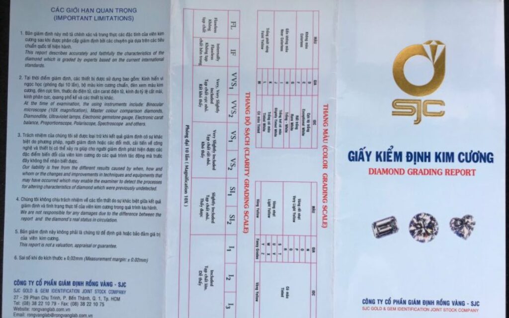 Giấy kiểm định kim cương SJC