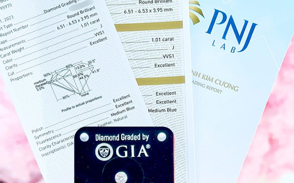 PNJ Lab, GIV, SJC kiểm định kim cương nhanh, chi phí hợp lý, phù hợp thị trường nội địa.