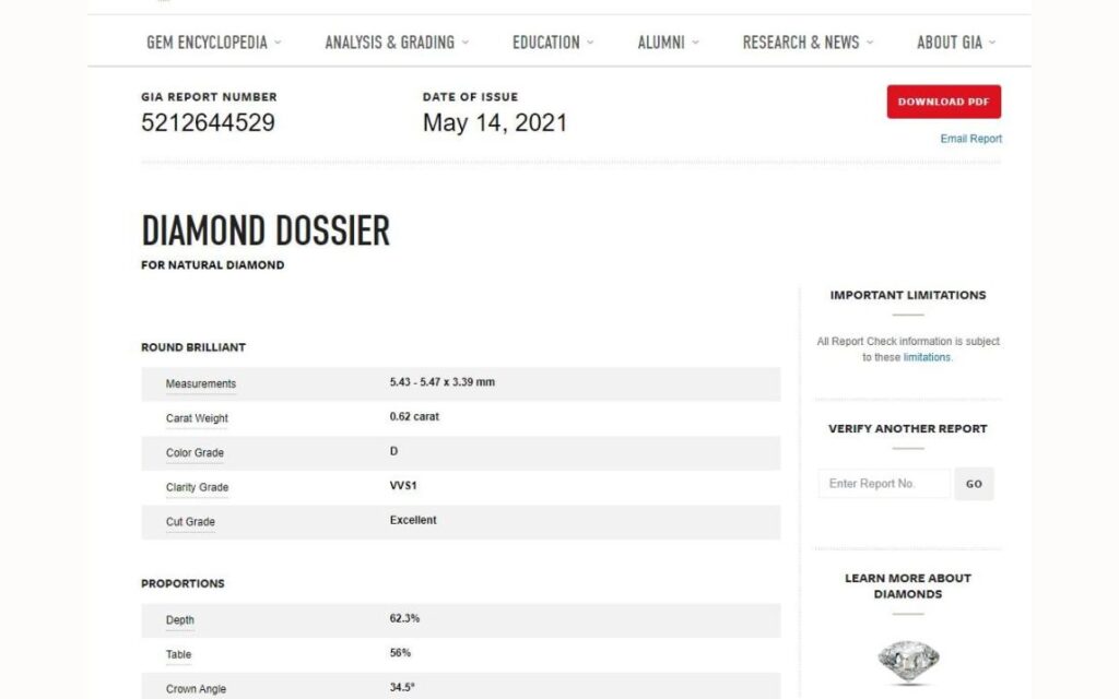 Tra cứu mã số kim cương online