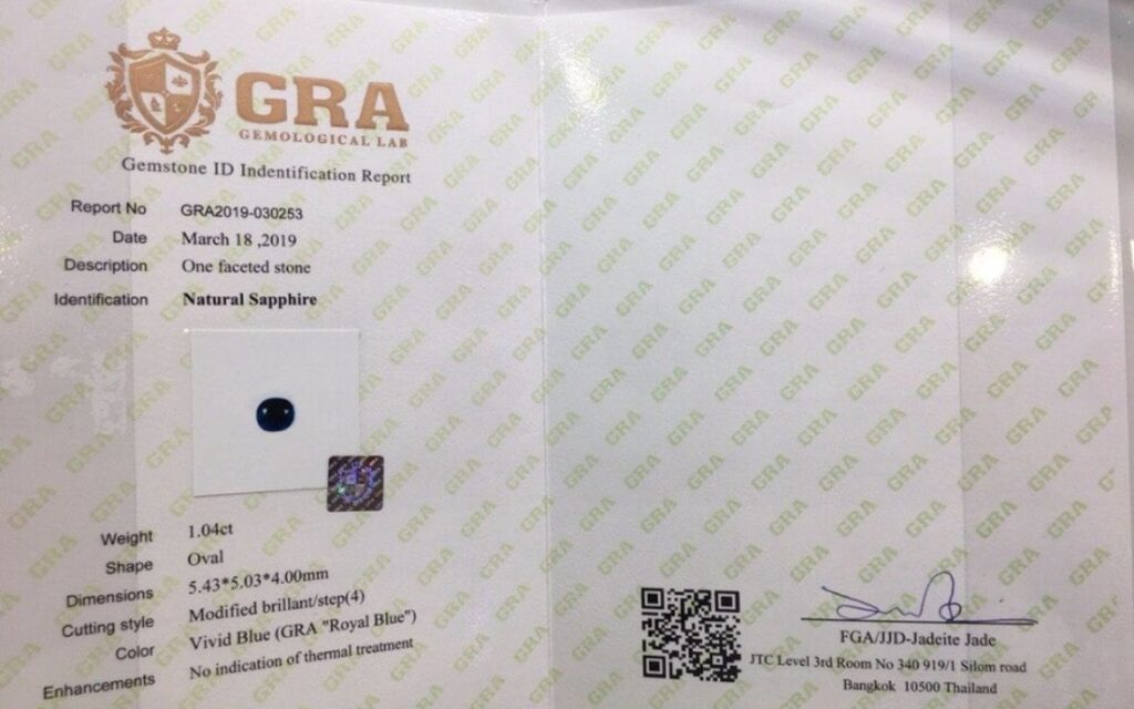 Giấy kiểm định kim cương nhân tạo